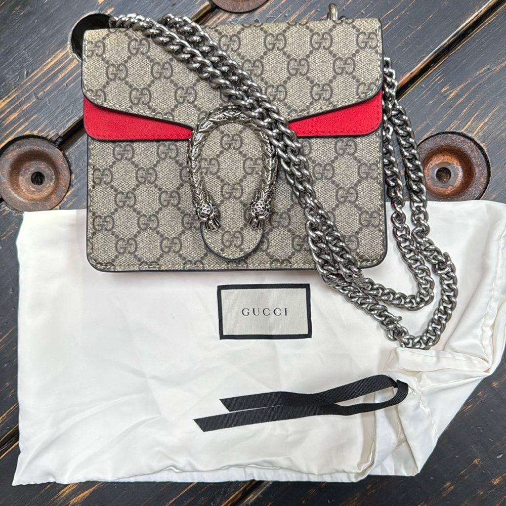 GUCCI Dionysus mini printed coated-canvas and suede shoulder bag - Hibiscus Red